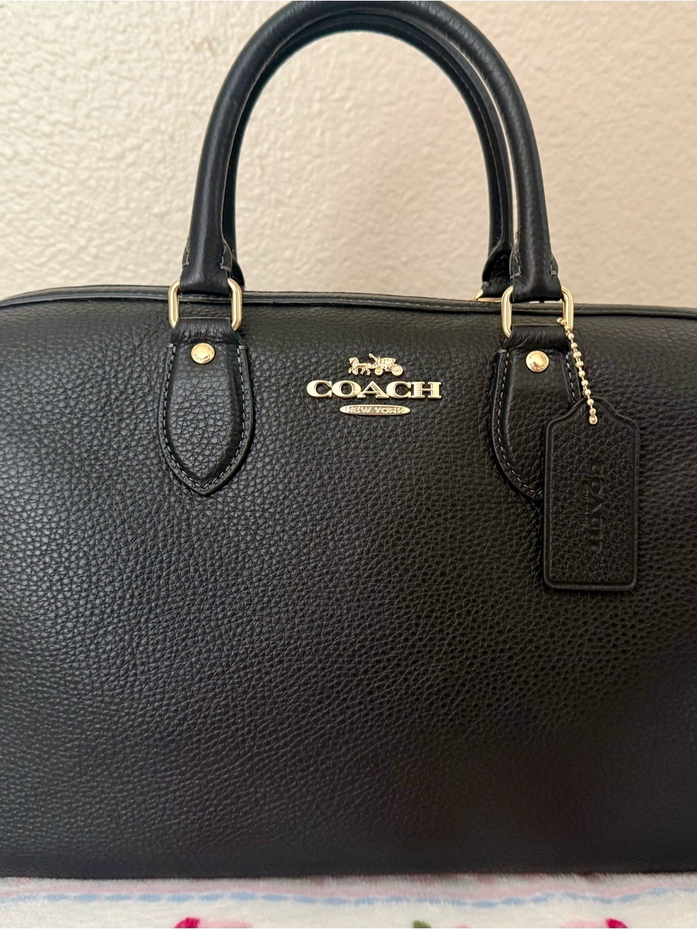 Coach Black Pebbled Leather Large Rowan
